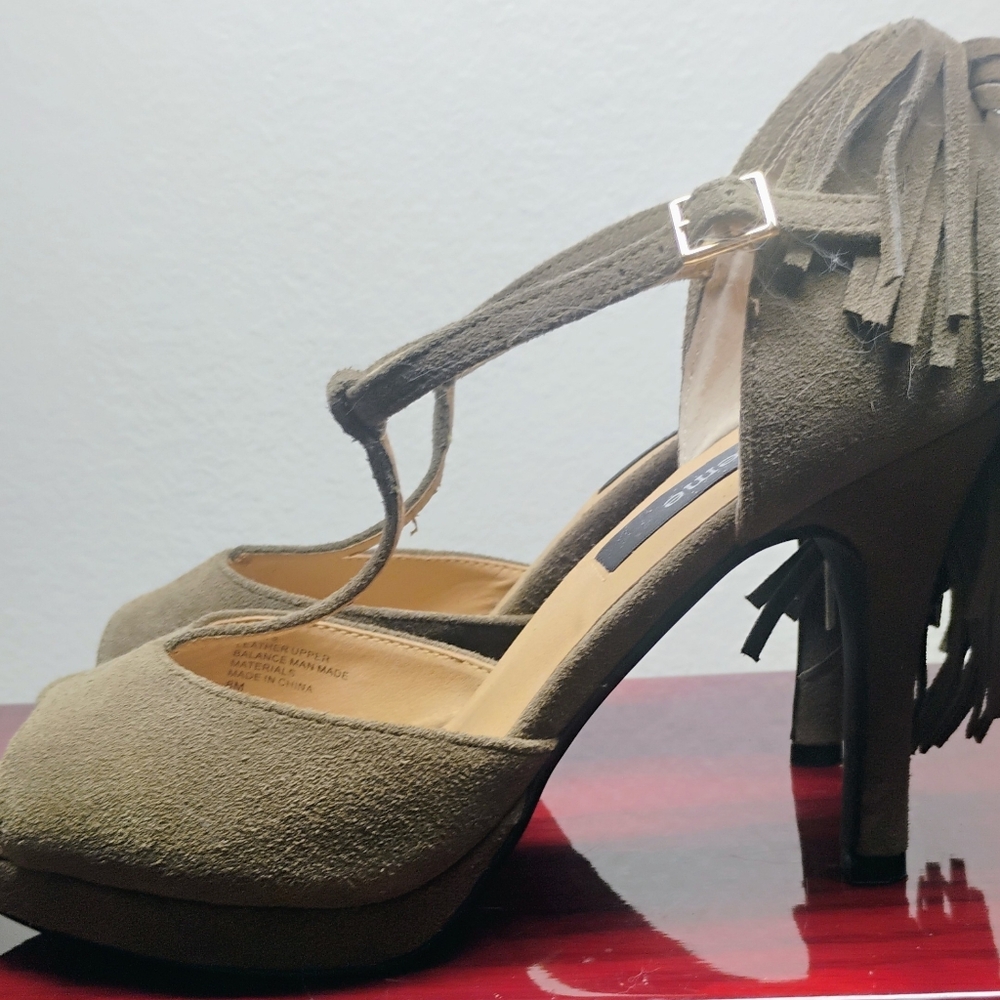 **4 FOR $18 SALE**  Theme Olive Suede Fringe Heels